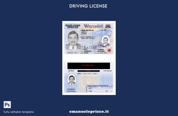 verified style modello di patente di guida USA Wisconsin in stile verificato template